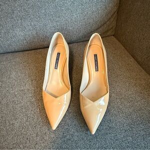 Stuart Weitzman Beige Patent Pointed-Toe Pumps